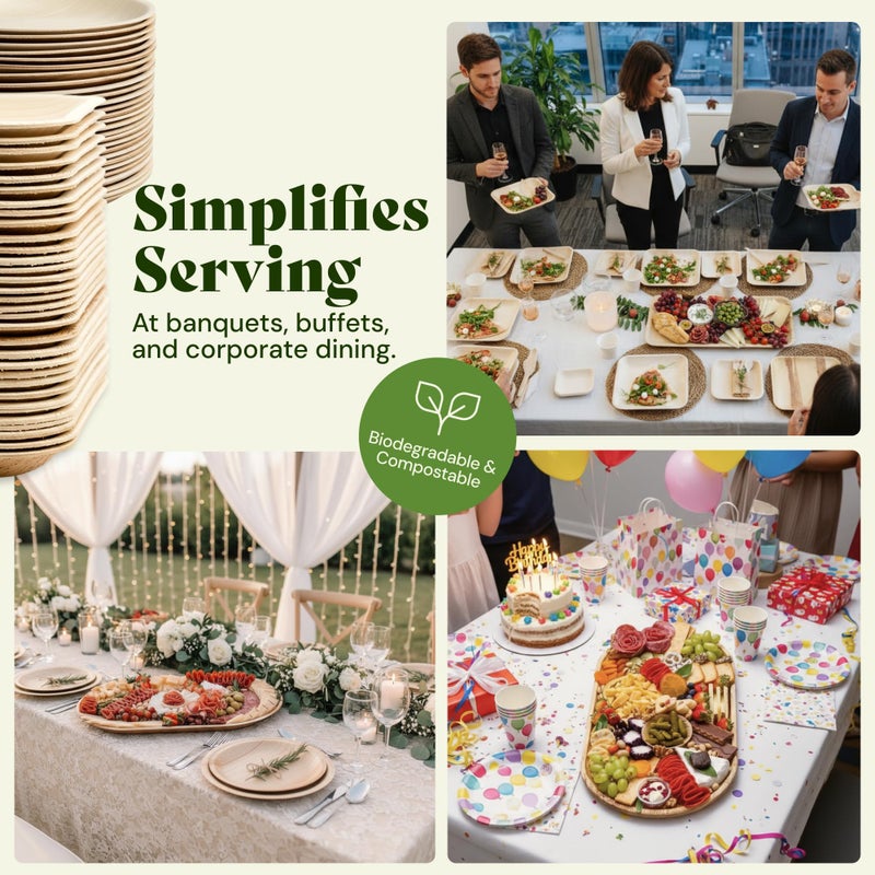 Chic Leaf صينية تقديم مستطيلة من أوراق النخيل القابلة للتحلل الطبيعي والقابلة للاستخدام لمرة واحدة بحجم 13" × 9" لمناسبات الشتاء، لوح تشاركوتيري، خدمات الطعام وحفلات الزفاف - مستلزمات الحفلات (10 قطعة) - Image 5